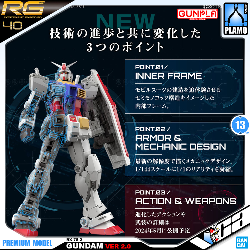 Bandai Gunpla Real Grade 1/144 RG RX-78-2 Gundam Ver 2.0 Plastic Model Action Figure Toy VCA Thailand