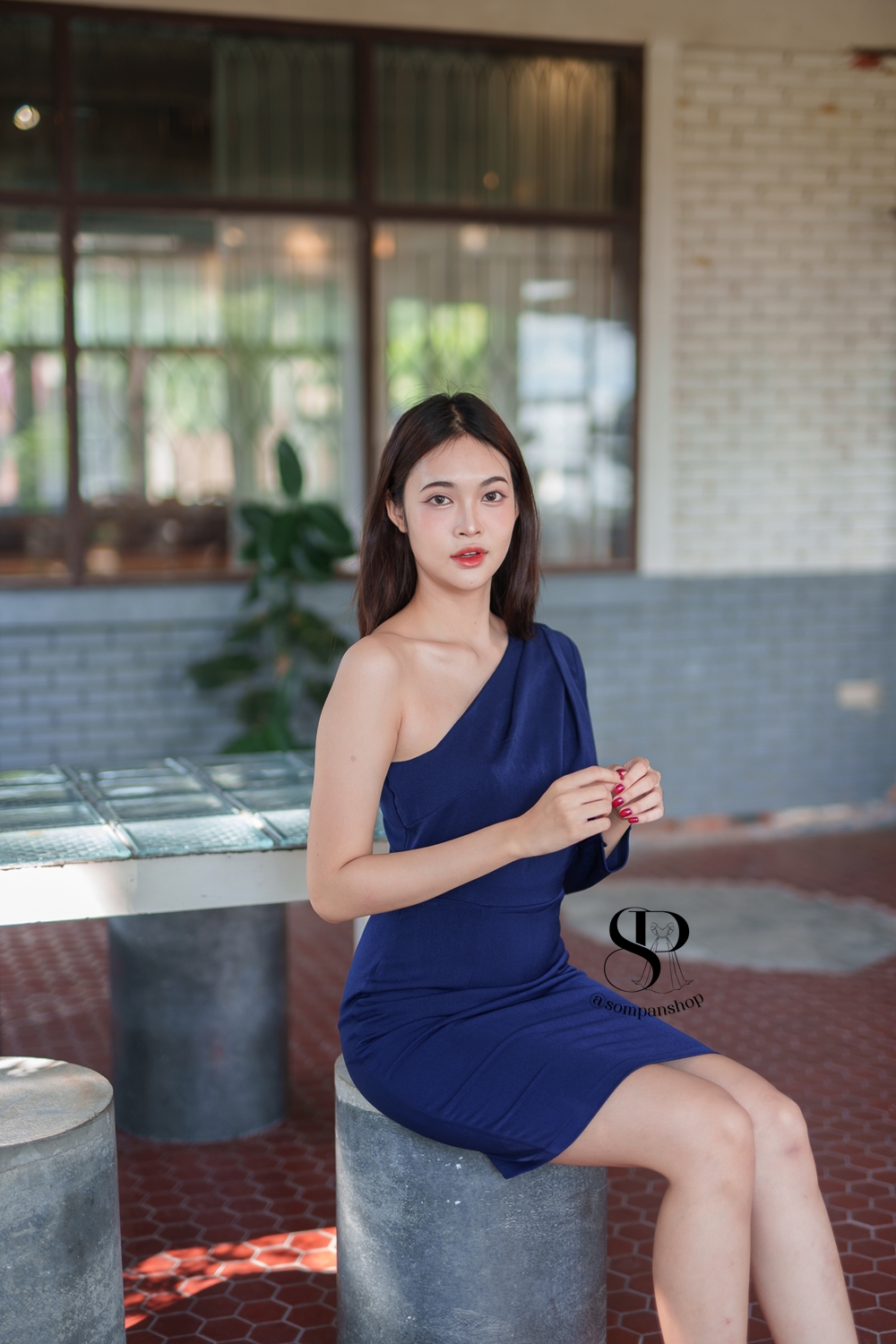 พร้อมส่ง !! ชุดไปงานแต่งงานสีน้ำเงินกรมท่า ไหล่เฉียงข้าง เรียบหรู สวย ดูดี ใส่เป็น ชุดราตรี ชุดออกงาน ชุดไปงานแต่งงาน กลางวัน กลางคืน