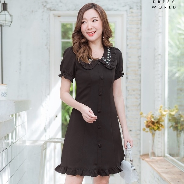 ชุดเดรสสั้นสีดำ แนวสวยน่ารัก สวยสุภาพ