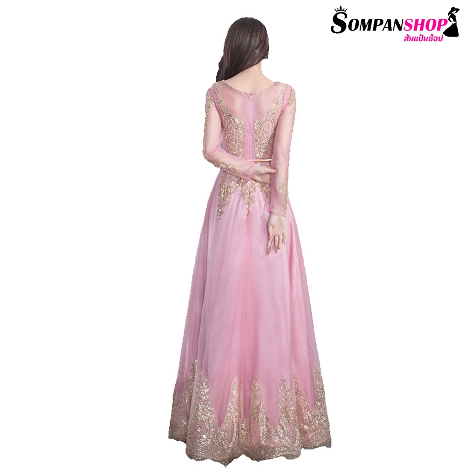 ชุดราตรี ชุดออกงาน ชุดไปงานแต่งงานสีชมพู ผ้ากากเพชร กระโปรงยาว เรียบหรู สวยหรู ดูดี ดูแพงมากๆ