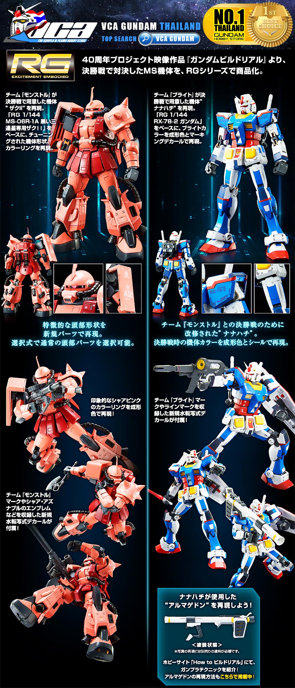 PREMIUM BANDAI GUNPLA REAL GRADE RG 1/144 MS-06R-1A HIGH MOBILITY TYPE ZAKU II TEAM MONSTRE CUSTOM โมเดล กันดั้ม กันพลา VCA GUNDAM