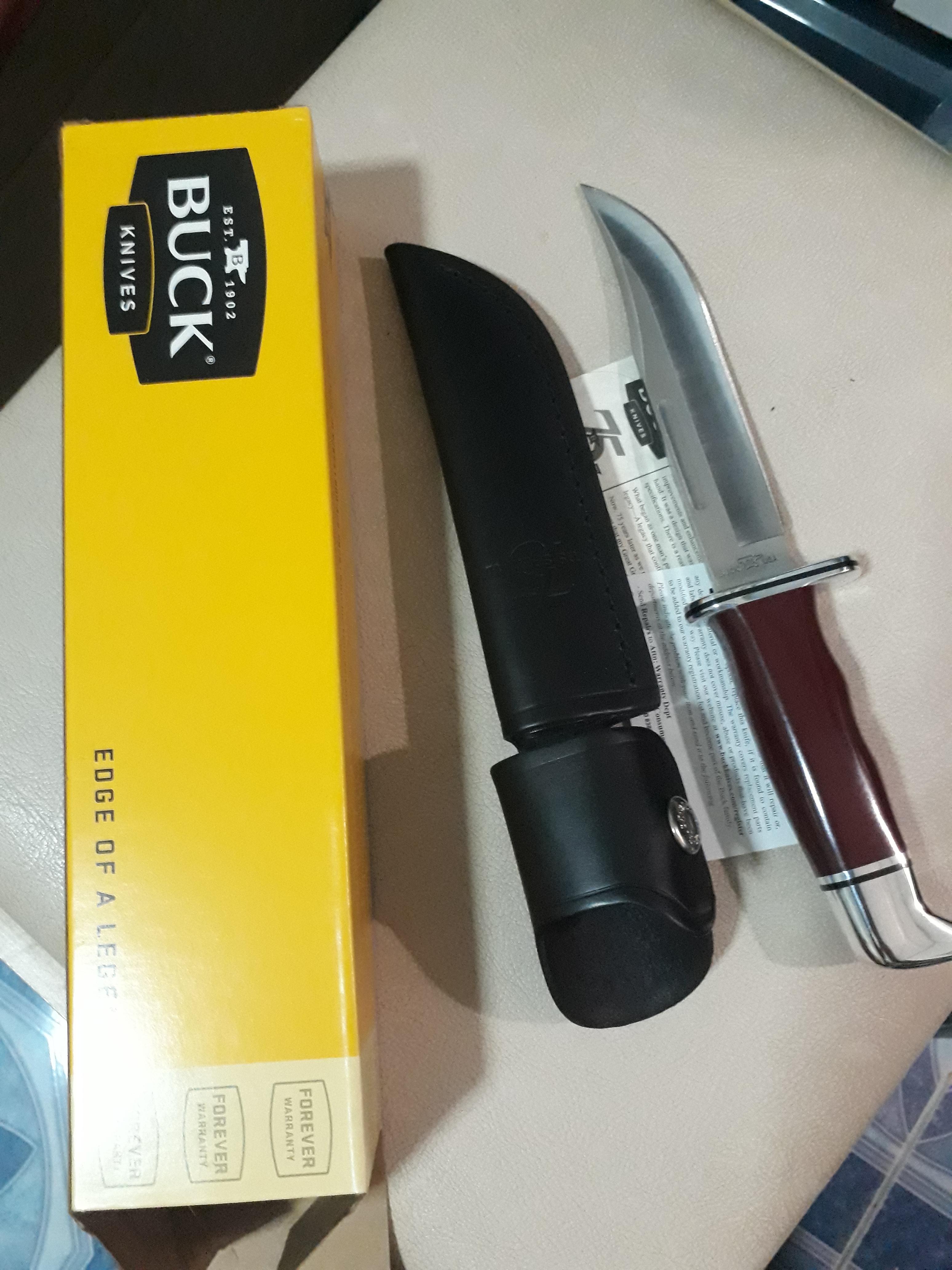 Buck Knives 119 Special Red Phenolic Fixed Blade Knife 75th Anniversary Tang