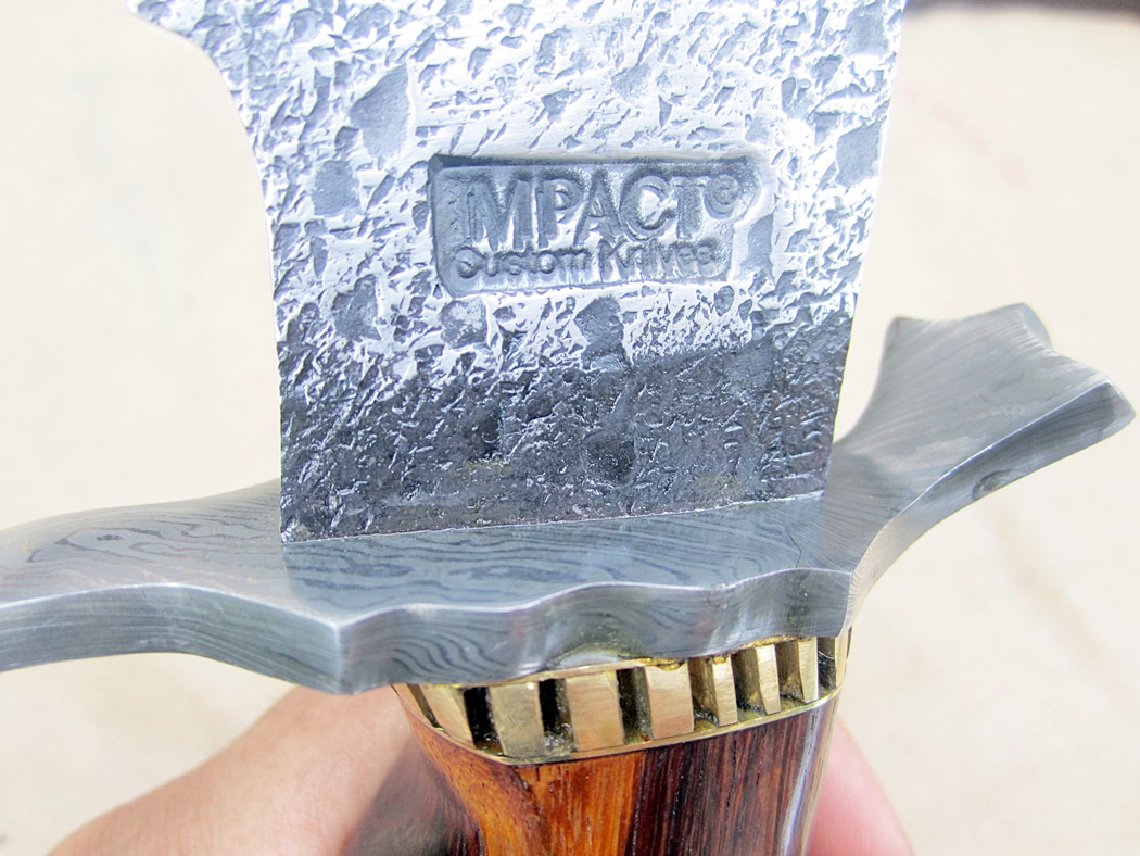 มีด เหล็ก D2 IMPACT CUTLERY RARE CUSTOM HAMMERED D2 ART BOWIE KNIFE BURL WOOD DAMASCUS GUARD UK