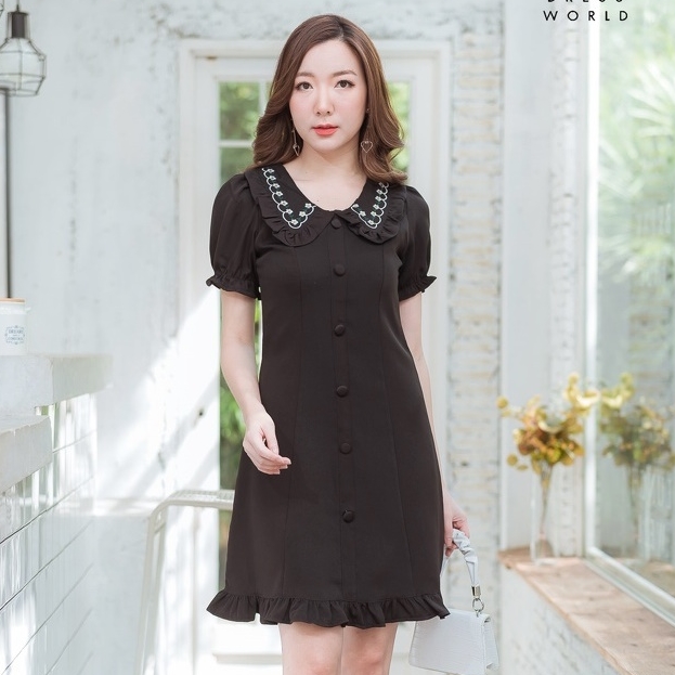 ชุดเดรสสั้นสีดำ แนวสวยน่ารัก สวยสุภาพ