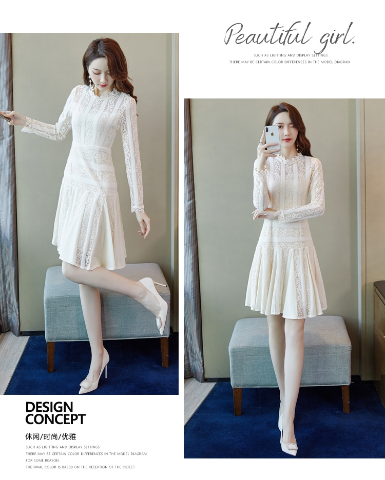 ชุดเดรสลูกไม้สีครีมเบจ