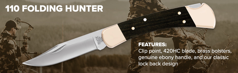 มีดพับBuck 110 แท้ Leather Sheath 110BRS New (EBONY HARDWOOD)