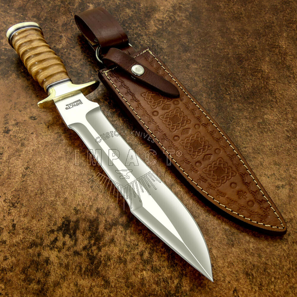 IMPACT CUTLERY RARE CUSTOM D2 BOWIE KNIFE OLIVE WOOD HANDLE