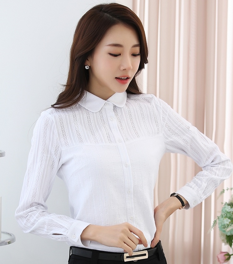 Sale เสื้อเชิ้ตผู้หญิงสีขาว แขนสั้น คอปก เรียบร้อย ใส่ทำงาน เที่ยววันหยุด สวยๆดูดี