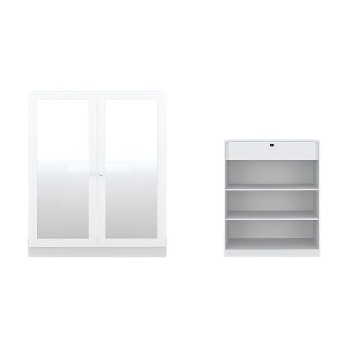 ตู้เสื้อผ้า รุ่น Blox 2.0 ขนาด 100 ซม. สีขาว Mid Gloss หน้าบานกระจกเงา
