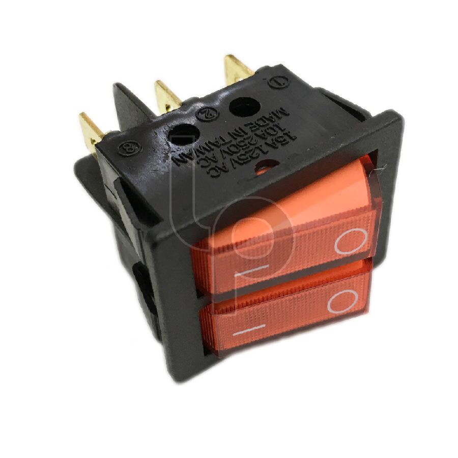 สวิตซ์เปิด-ปิด 2 ปุ่ม 6 ขา มีไฟ 220V ขนาด 34.3x26.3 mm.