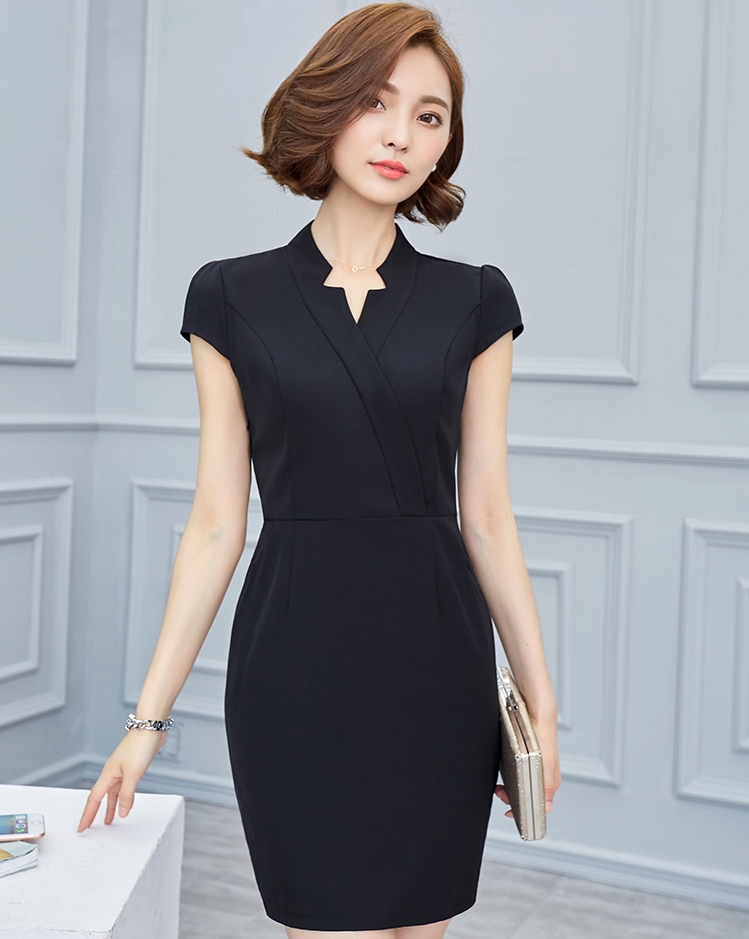 ชุดเดรสสั้นสีดำ ทรงเข้ารูป กระโปรงสั้นทรงเอ เรียบๆ สวยดูดี สไตล์สาวออฟฟิศ : S M L XL 2XL