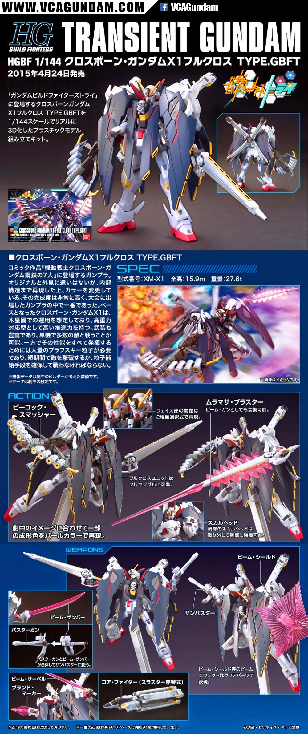 HG CROSSBONE GUNDAM X1 FULL CLOTH TYPE.GBFT ครอสโบน กันดั้ม X-1 ฟูล โคลธ