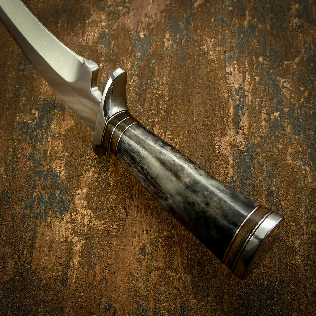 IMPACT CUTLERY RARE CUSTOM D2 BOWIE KNIFE CAMEL BONE HANDLE