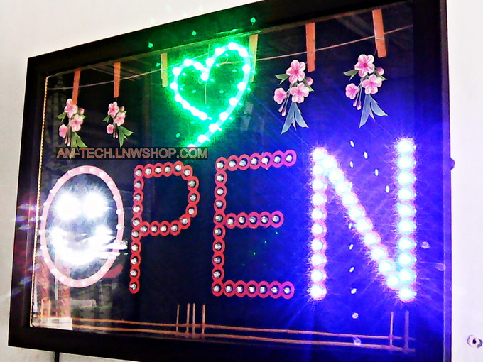 ป้ายไฟประดับตกแต้งหน้าร้าน-OPEN-ใช้ไฟAC 220 V.