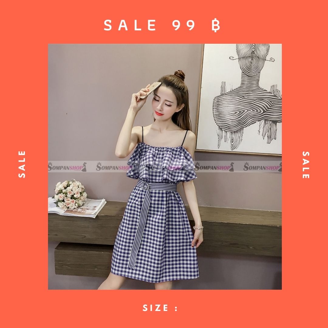SALE : ชุดเดรสสั้นสีกรมท่า เปิดไหล่แต่งระบาย แนวสวยๆ น่ารักๆ