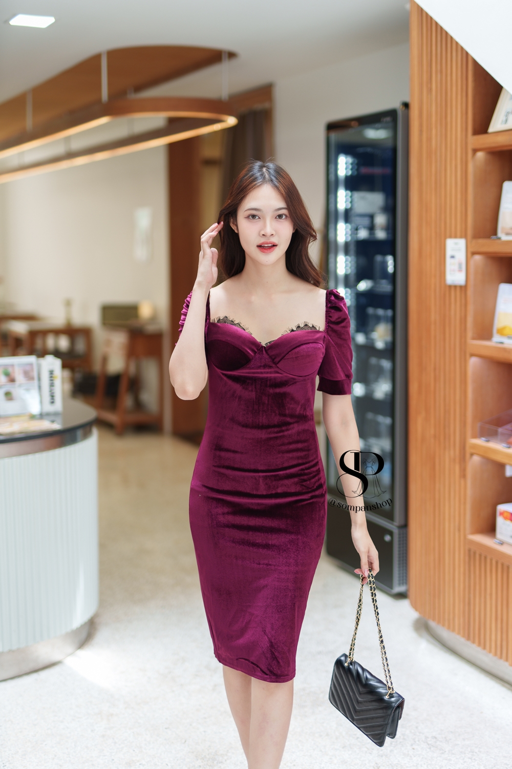 ชุดเดรสออกงานสีแดง เรียบหรู ดูแพง ใส่ไปงานแต่งกลางวัน/กลางคืน ชุดราตรี ชุดไปงานแต่ง ชุดออกงาน