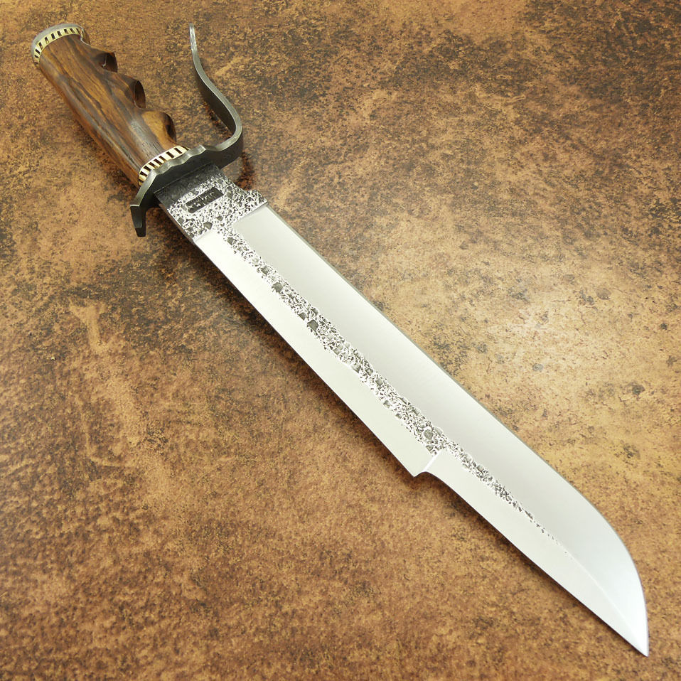 มีด เหล็ก D2 IMPACT CUTLERY RARE CUSTOM HAMMERED D2 ART BOWIE KNIFE BURL WOOD DAMASCUS GUARD UK