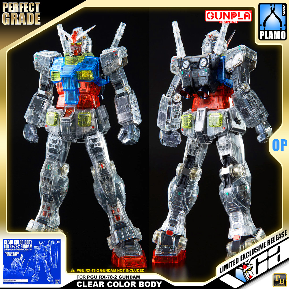 Premium Bandai® Gundam Gunpla Perfect Grade Plastic Model Kits Series PG UNLEASHED CLEAR COLOR BODY FOR RX-78-2