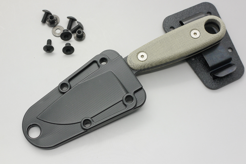 ESEE Knives: IZULA-II-B Fixed Blade Neck Knife with Black Blade & Green Canvas Micarta Handle Scales