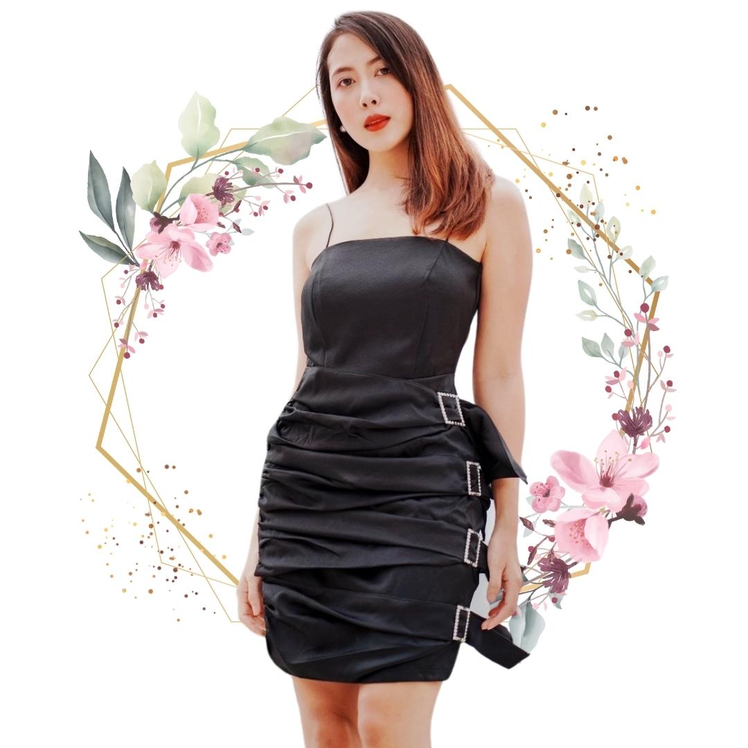 พร้อมส่ง !! ชุดออกงานสั้นสีดำ สายเดี่ยว กระโปรงแต่งเพชรสวยเก๋ เข้ารูป สวยเซ็กซี่ ดูเรียบหรูดูแพงมากๆ ใส่เป็นชุดออกงาน ชุดปาร์ตี้ ชุดเที่ยวกลางคืน