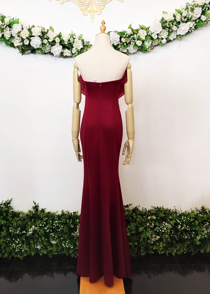 ชุดราตรียาวสีแดง เกาะอกแต่งโบว์ แนวเรียบหรู สวยดูแพง ใส่ออกงานราตรี งานแต่งงานกลางคืน