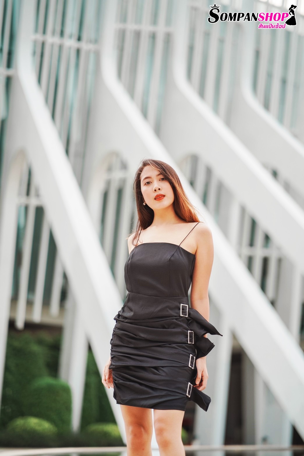 พร้อมส่ง !! ชุดออกงานสั้นสีดำ สายเดี่ยว กระโปรงแต่งเพชรสวยเก๋ เข้ารูป สวยเซ็กซี่ ดูเรียบหรูดูแพงมากๆ ใส่เป็นชุดออกงาน ชุดปาร์ตี้ ชุดเที่ยวกลางคืน
