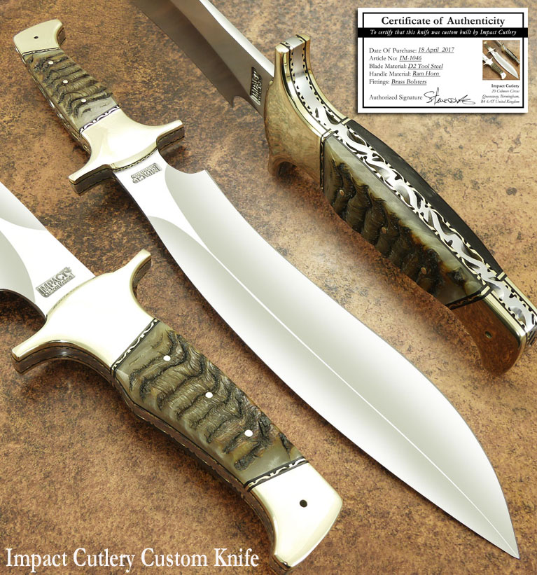 มีดเดินป่า IMPACT CUTLERY RARE CUSTOM MASSIVE SASQUATCH BOWIE KNIFE FULL TANG RAM HORN UK