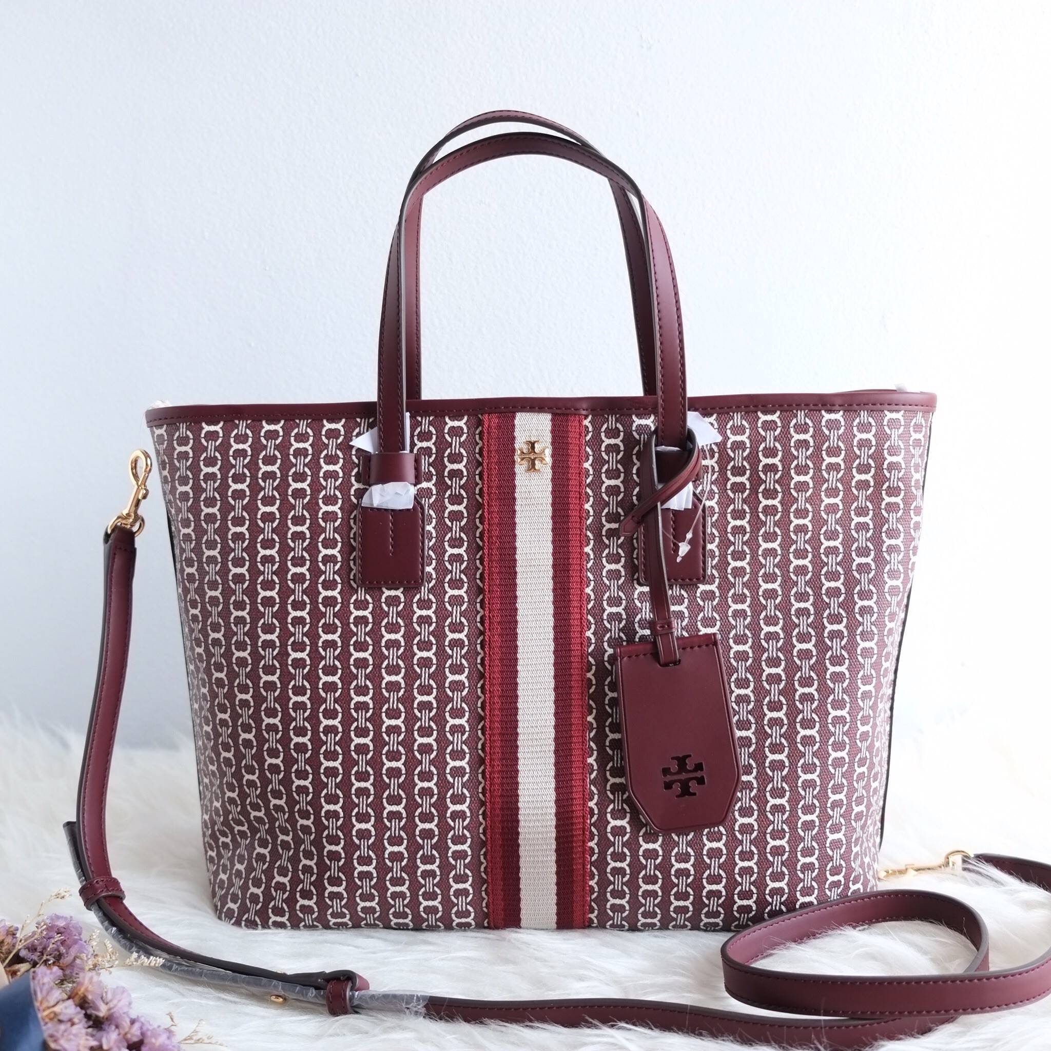 Tory burch style 53304 gemini link canvas small tote สีแดง