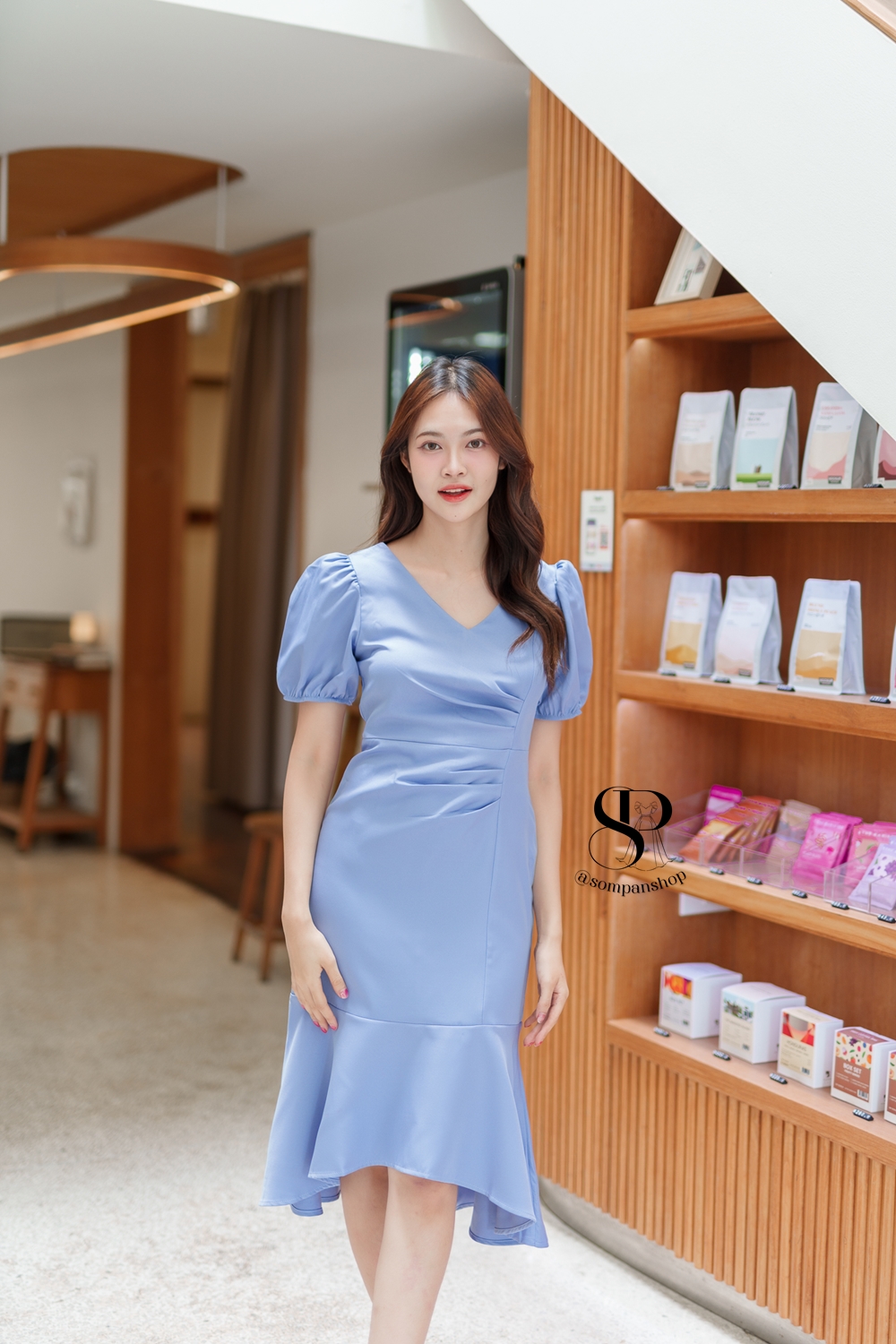 ชุดเดรสออกงานสีฟ้า เรียบหรู ดูแพง ใส่ไปงานแต่งกลางวัน/กลางคืน ชุดราตรี ชุดไปงานแต่ง ชุดออกงาน