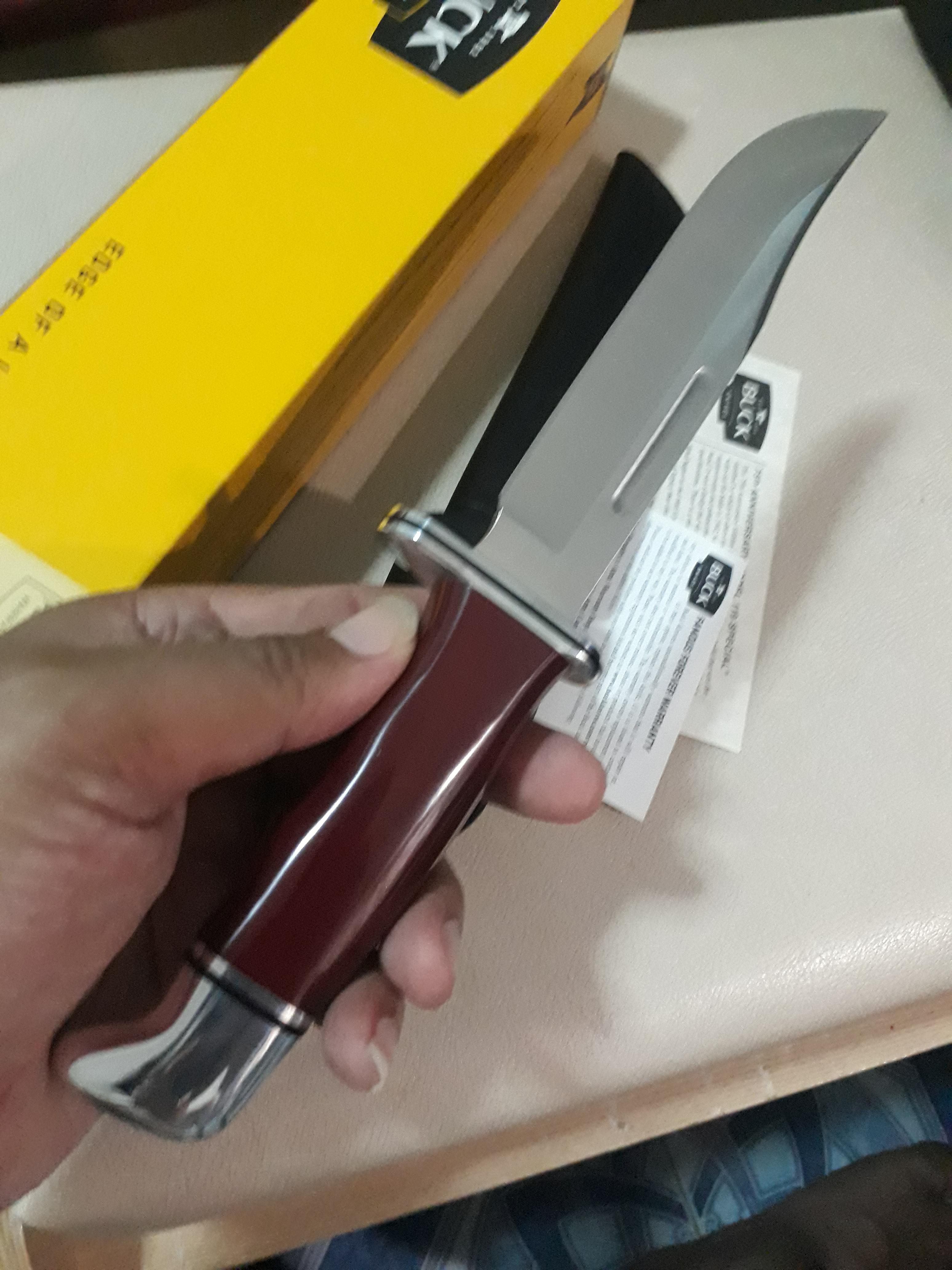 Buck Knives 119 Special Red Phenolic Fixed Blade Knife 75th Anniversary Tang