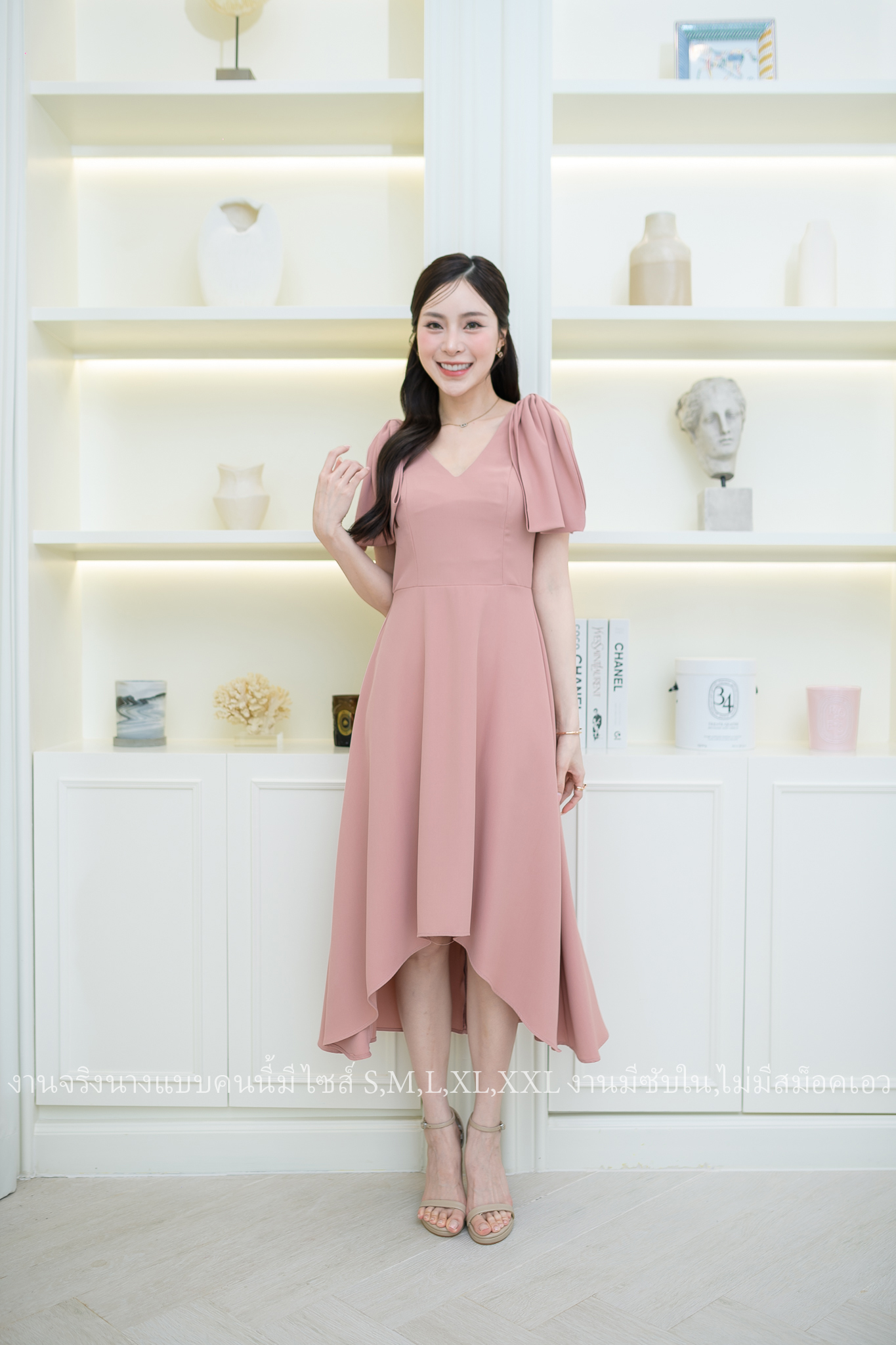 ชุดราตรี ชุดออกงาน ชุดไปงานแต่งงาน เดรสไหล่โบว์กระโปรงหน้าสั้นหลังยาว แนวเรียบหรู สวยดูดี ใส่ได้ทั้งงานกลางวัน/งานกลางคืน : สี ขาว/ฟ้า/ชมพู/เขียวมิ้นพาสเทล