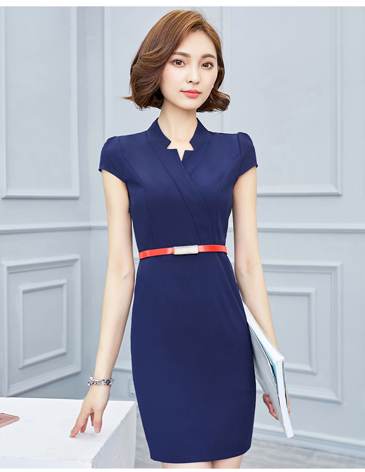 ชุดเดรสสั้นสีน้ำเงินกรมท่า ทรงเข้ารูป กระโปรงสั้นทรงเอ