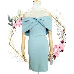 ชุดเดรสออกงานสีเขียวมิ้นเปิดไหล่ เข้ารูป ลุคเรียบๆ สวยหรู ดูดี