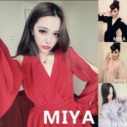 ชุดเดรสสั้น 4 สี เนื้อผ้าชีฟองแขนยาวเว้าแขนจั้มต้นแขนคอวี สี แดง ชมพู ดำ และม่วง มีให้เลือกจนจุใจ
