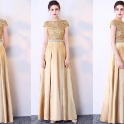 ชุดราตรียาวสีทอง เรียบหรู สวย ดู