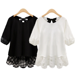 เสื้อสีขาว/ดำ/แต่งลูกไม้ซีทรูผูกโบว์ด้านหลัง
