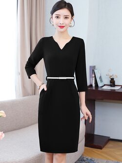 ชุดเดรสสั้นสีดำ ชุดทำงานสีดำ ชุดกระโปรงสีดำ