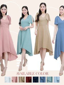 ชุดราตรี ชุดออกงาน ชุดไปงานแต่งงาน เดรสไหล่โบว์กระโปรงหน้าสั้นหลังยาว แนวเรียบหรู สวยดูดี ใส่ได้ทั้งงานกลางวัน/งานกลางคืน : สี ขาว/ฟ้า/ชมพู/เขียวมิ้นพาสเทล