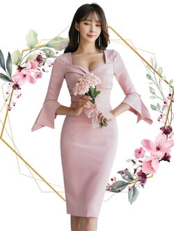 พร้อมส่ง !! ชุดเดรสออกงานสีชมพู ทรงเข้ารูป ลุคเรียบๆ สวยสง่า ใส่ดูดี