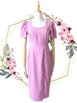 พร้อมส่ง !! ชุดเดรสสีชมพูกลีบบัว ชุดทรงสวย เข้ารูป แนวเรียบหรู สวยหรู