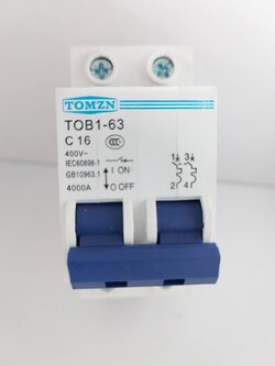 AC เบรคเกอร์ เซอร์กิตเบรกเกอร์ 2P Circuit TOMZN Breaker AC MCB TOB1-63H 16A C type 230/400V~ 50HZ/60HZ