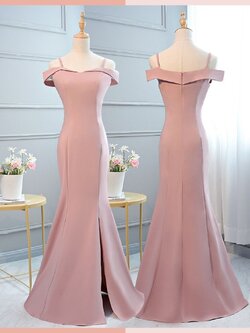 ชุดราตรี ชุดออกงาน ชุดไปงานแต่งงานสีชมพู เดรสยาวทรงสายเดี่ยวเปิดไหล่ แนวเรียบหรู สวยหรูดูแพง