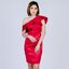 ชุดราตรี ชุดออกงาน ชุดไปงานแต่งงานสีแดง ไหล่เฉียงคล้องแขน ทรงเข้ารูป กระโปรงทรงกระสอบ แนวเรียบๆ สวยหรูดูแพง ใส่ได้ทั้งงานกลางวัน-งานกลางคืน